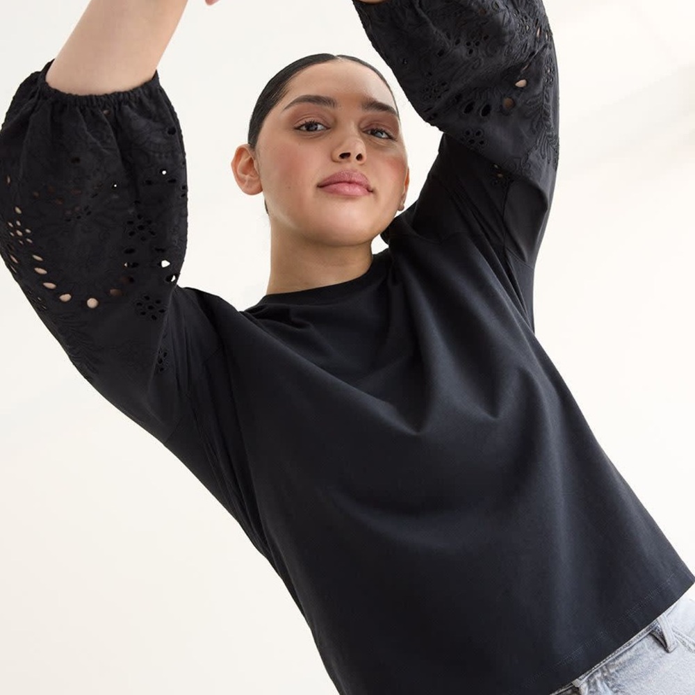 Balloon Eyelet Trim Top